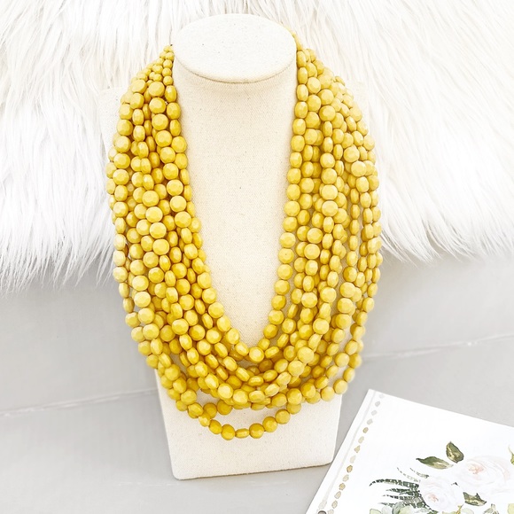 Yellow Mustard Multi beaded Handmade Necklace - Picture 3 of 10